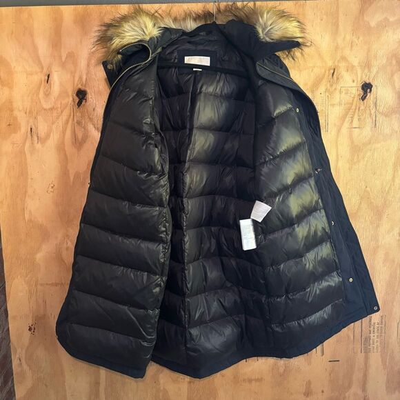 Michael Kors Missy Faux Fur Down Black Anorak Jacket Large - Picture 4 of 6